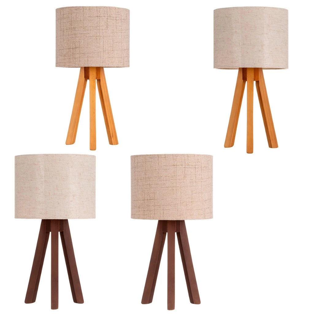 Abajur De Madeira Rustico - Tripé Luminária De Mesa Bivolt
