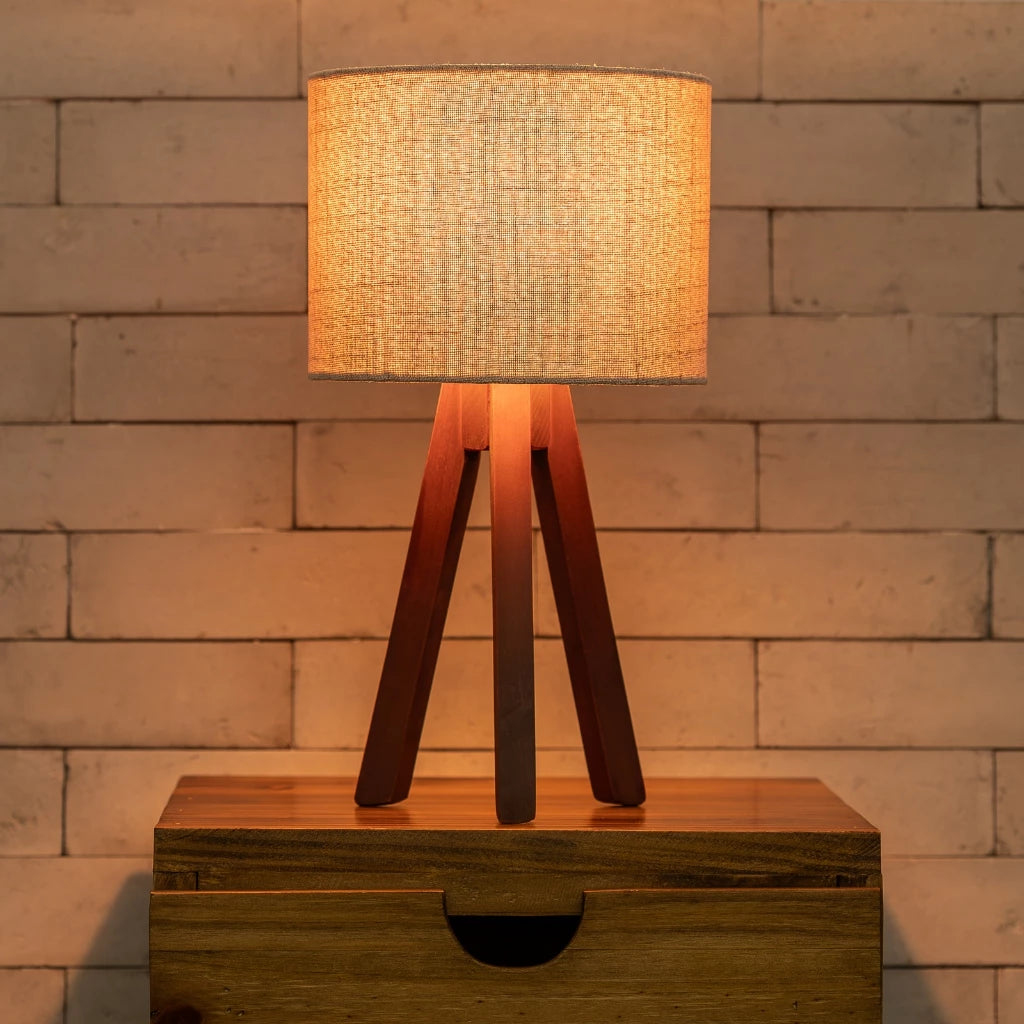 Abajur De Madeira Rustico - Tripé Luminária De Mesa Bivolt