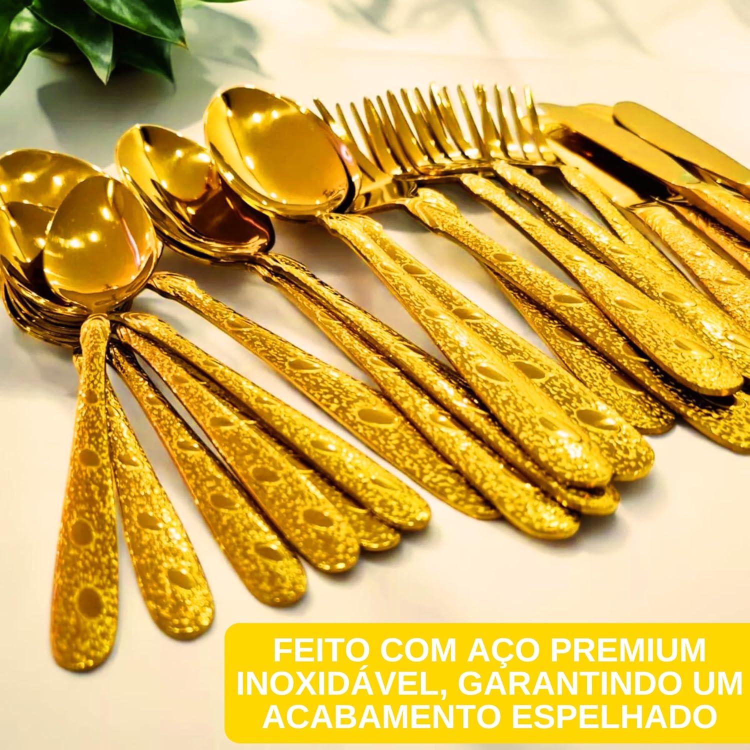 Faqueiro de Luxo Talheres dourado cabo desenhado 24pc