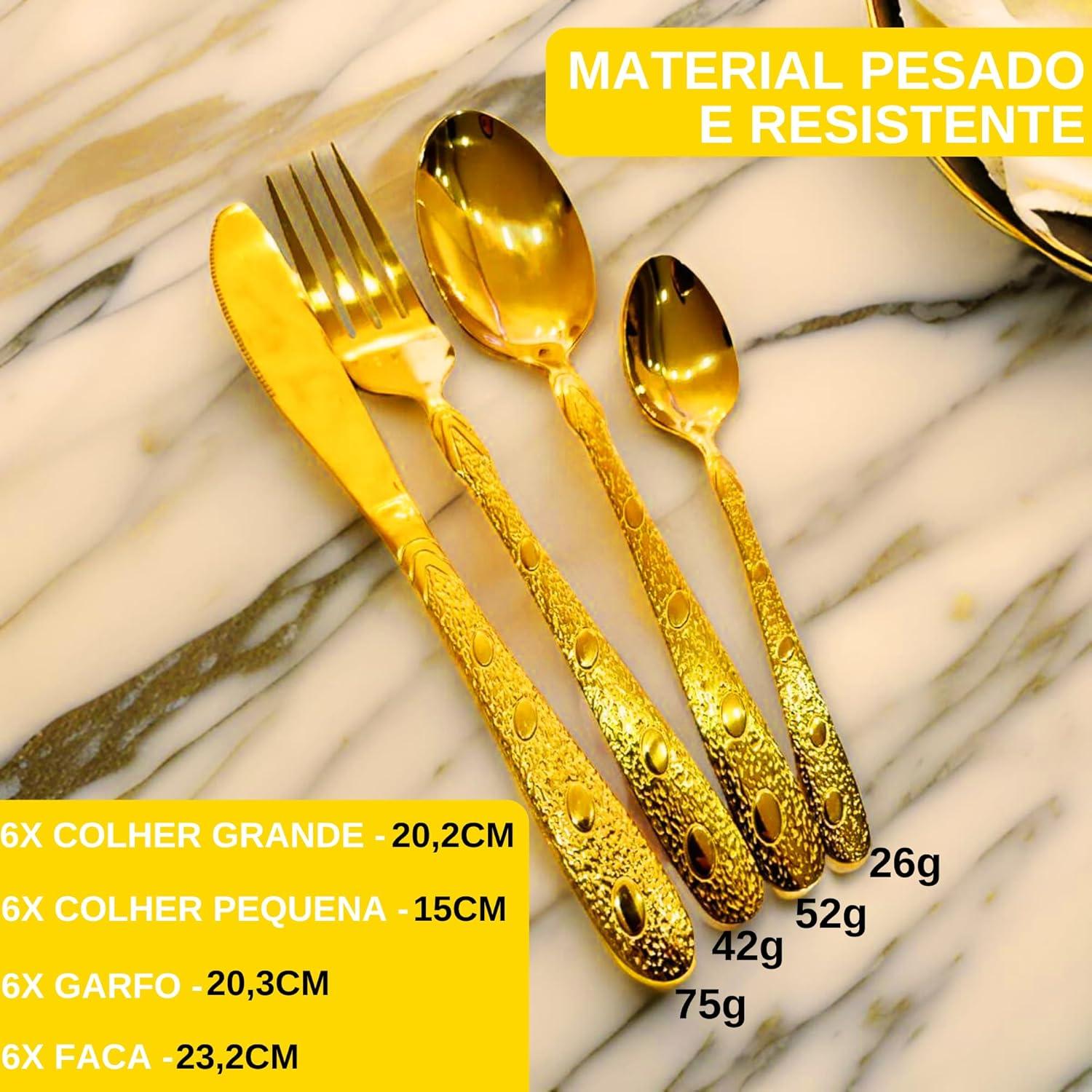 Faqueiro de Luxo Talheres dourado cabo desenhado 24pc