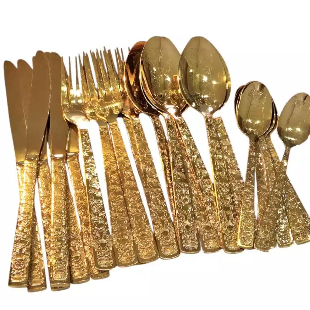 Faqueiro de Luxo Talheres dourado cabo desenhado 24pc