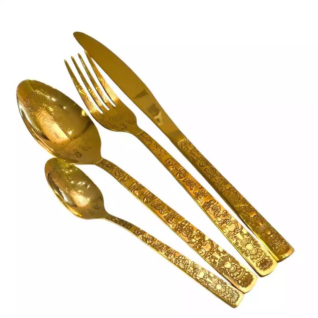 Faqueiro de Luxo Talheres dourado cabo desenhado 24pc